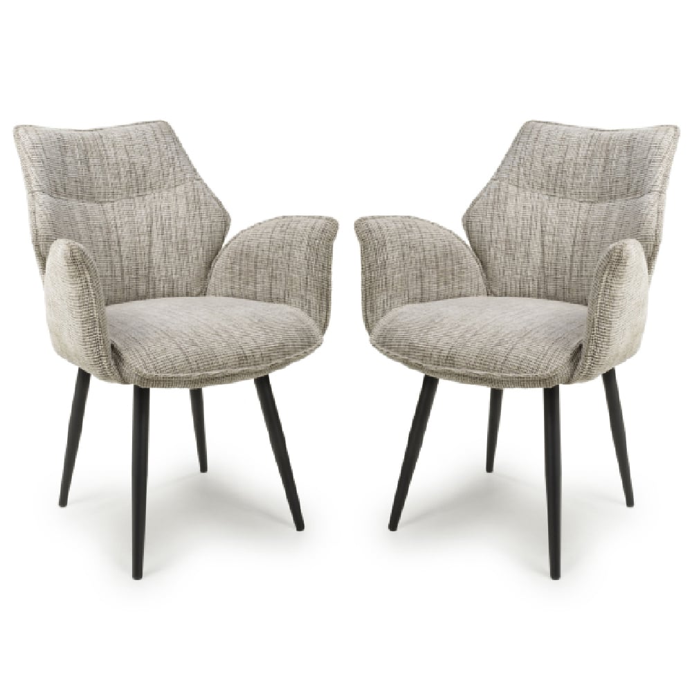 Baltimore Toffee Tweed Fabric Swivel Dining Chairs In Pair