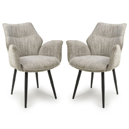 Baltimore Toffee Tweed Fabric Swivel Dining Chairs In Pair