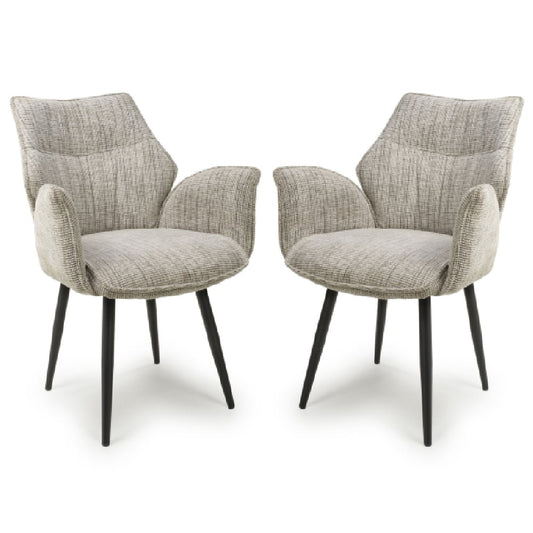 Baltimore Toffee Tweed Fabric Swivel Dining Chairs In Pair