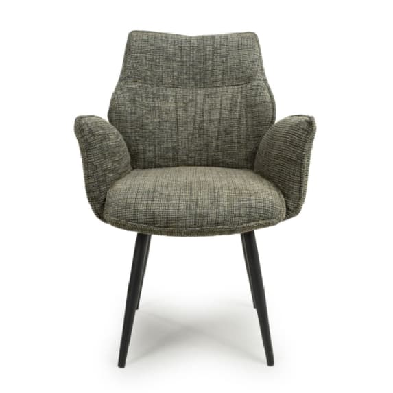 Baltimore Green Tweed Fabric Swivel Dining Chairs In Pair