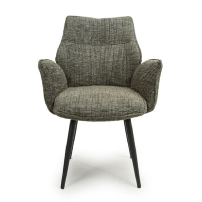 Baltimore Green Tweed Fabric Swivel Dining Chairs In Pair