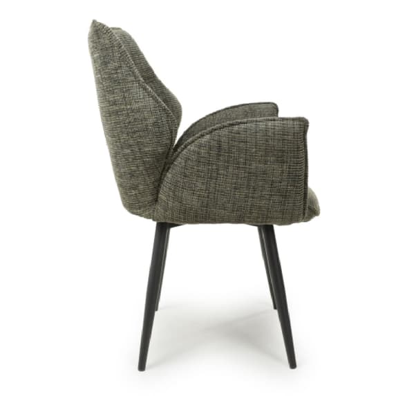 Baltimore Green Tweed Fabric Swivel Dining Chairs In Pair