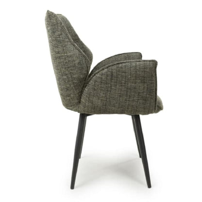 Baltimore Green Tweed Fabric Swivel Dining Chairs In Pair