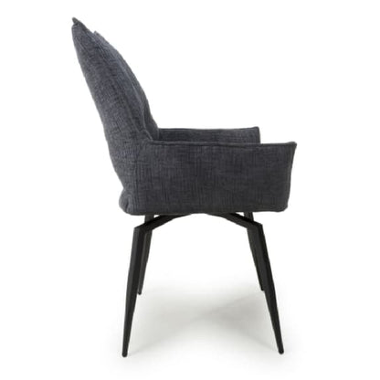 Dakar Charcoal Textured Effect Swivel Dining Chairs In Pair