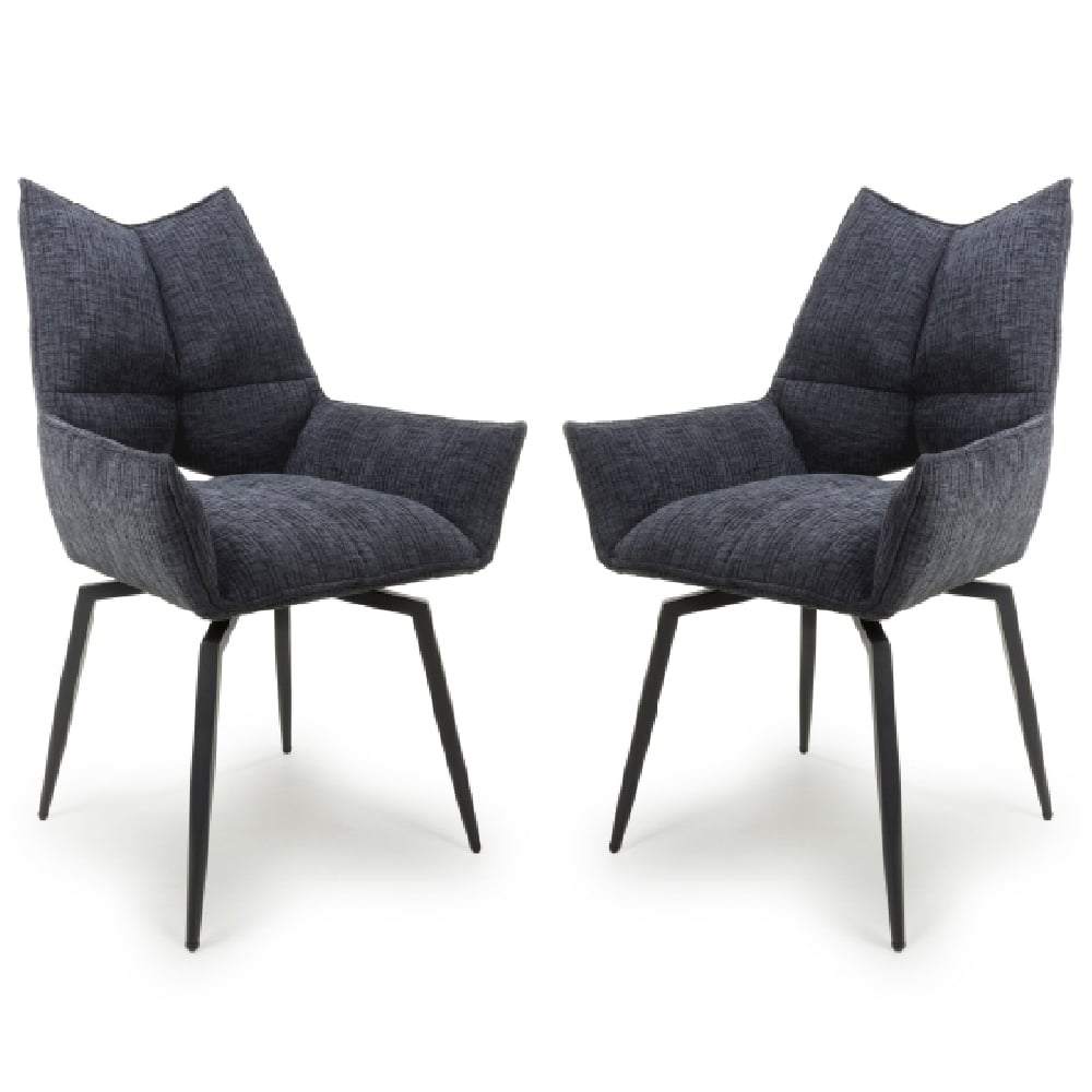 Dakar Charcoal Textured Effect Swivel Dining Chairs In Pair