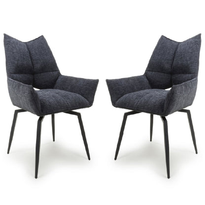 Dakar Charcoal Textured Effect Swivel Dining Chairs In Pair