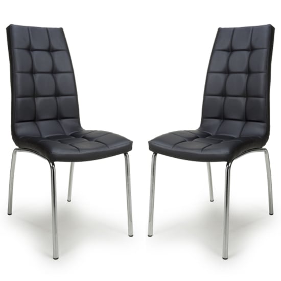 Jenner Black Leather Effect Dining Chairs With Chrome Legs In Pair