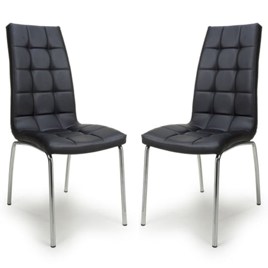 Jenner Black Leather Effect Dining Chairs With Chrome Legs In Pair