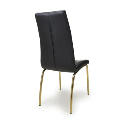 Jenner Black Leather Effect Dining Chairs With Gold Legs In Pair