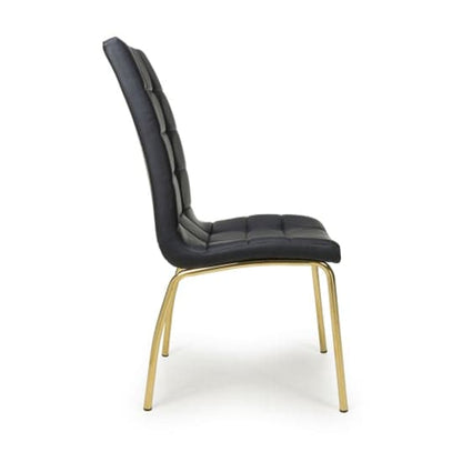 Jenner Black Leather Effect Dining Chairs With Gold Legs In Pair