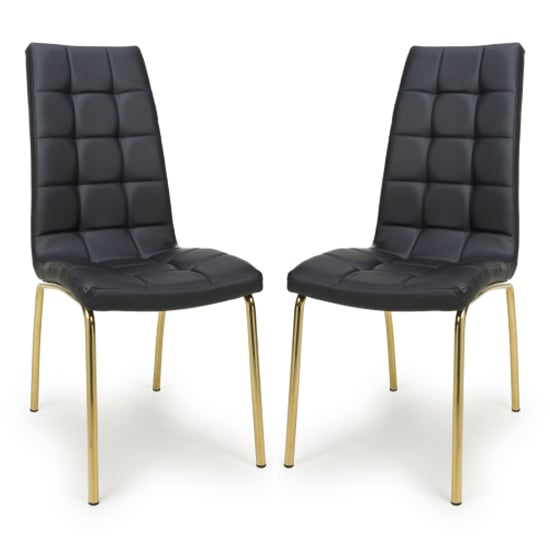 Jenner Black Leather Effect Dining Chairs With Gold Legs In Pair