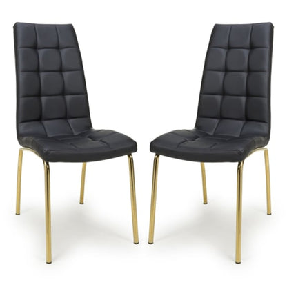 Jenner Black Leather Effect Dining Chairs With Gold Legs In Pair