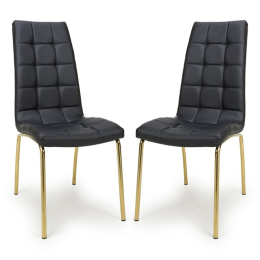Jenner Black Leather Effect Dining Chairs With Gold Legs In Pair