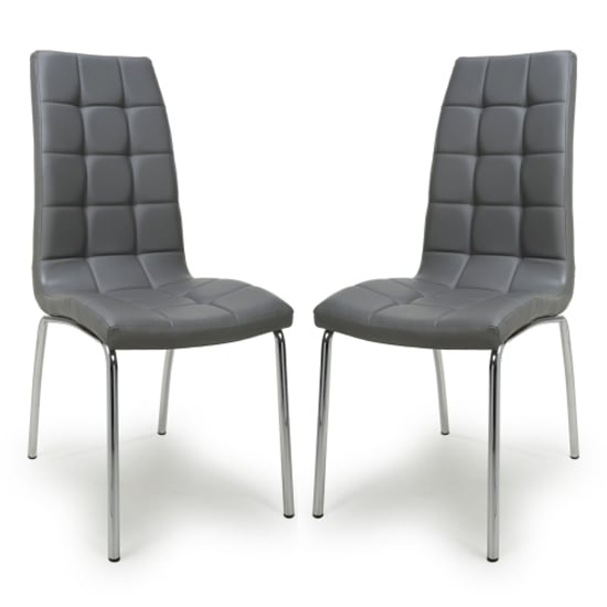 Jenner Grey Leather Effect Dining Chairs With Chrome Legs In Pair