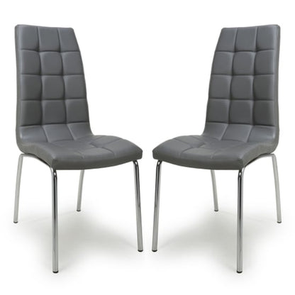 Jenner Grey Leather Effect Dining Chairs With Chrome Legs In Pair