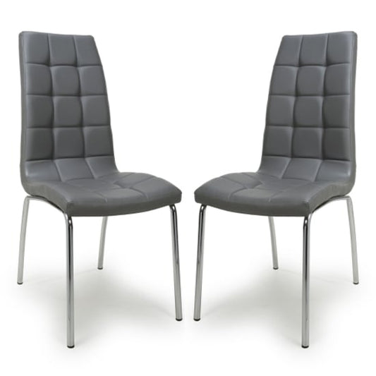 Jenner Grey Leather Effect Dining Chairs With Chrome Legs In Pair