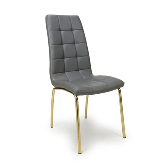 Jenner Grey Leather Effect Dining Chairs With Gold Legs In Pair