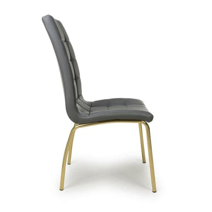 Jenner Grey Leather Effect Dining Chairs With Gold Legs In Pair