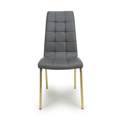 Jenner Grey Leather Effect Dining Chairs With Gold Legs In Pair