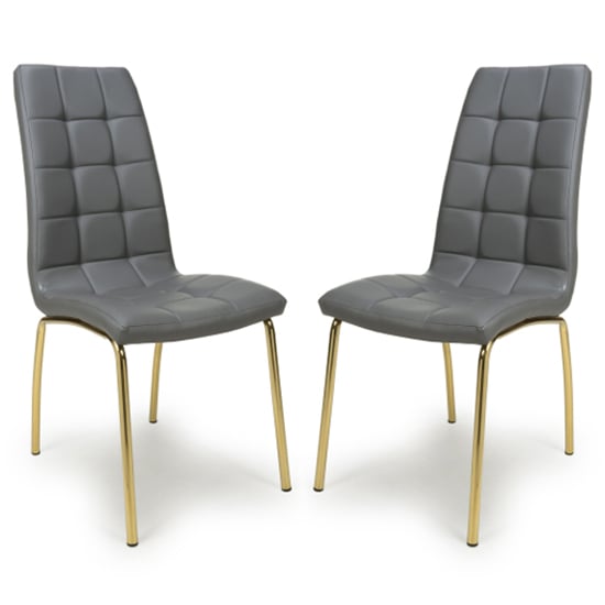 Jenner Grey Leather Effect Dining Chairs With Gold Legs In Pair