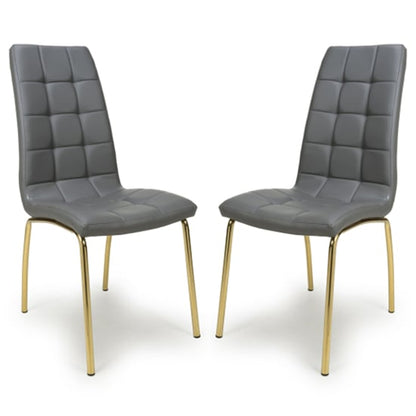 Jenner Grey Leather Effect Dining Chairs With Gold Legs In Pair