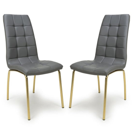 Jenner Grey Leather Effect Dining Chairs With Gold Legs In Pair
