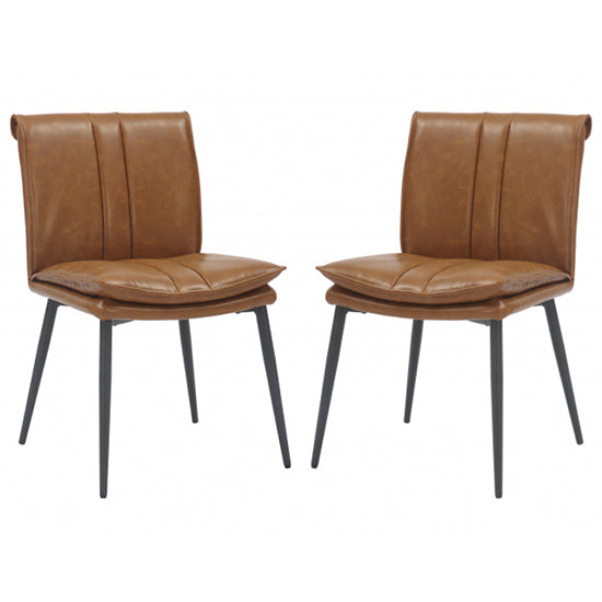 Lansdowne Tan Leather Effect Dining Chairs In Pair