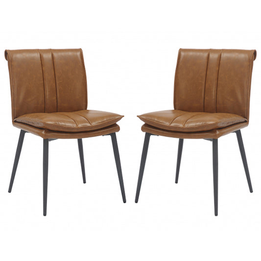 Lansdowne Tan Leather Effect Dining Chairs In Pair