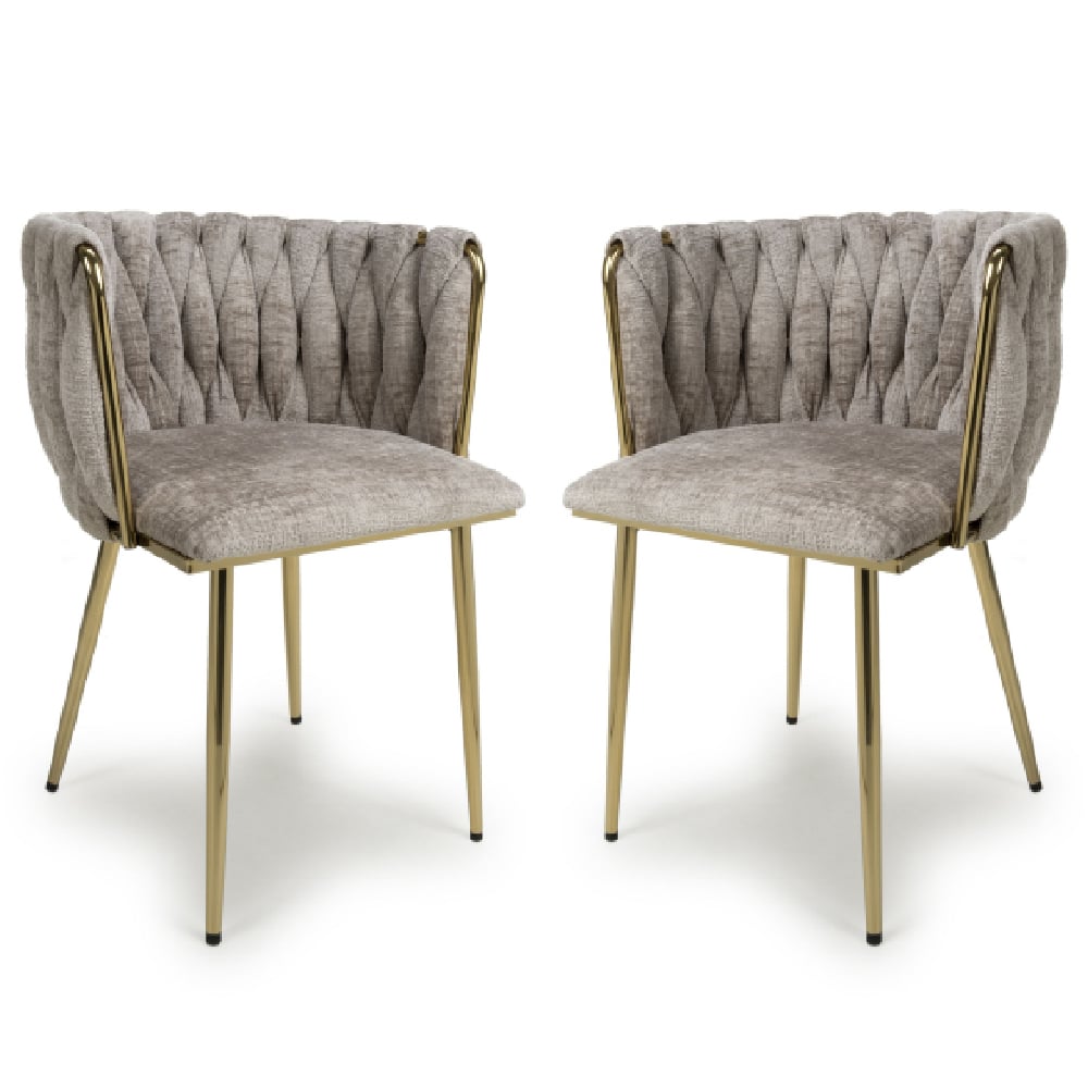 Ontario Mink Chenille Effect Dining Chairs In Pair