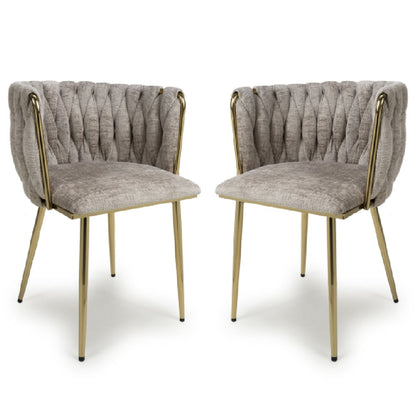 Ontario Mink Chenille Effect Dining Chairs In Pair