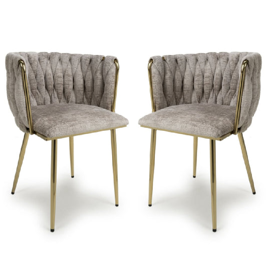 Ontario Mink Chenille Effect Dining Chairs In Pair