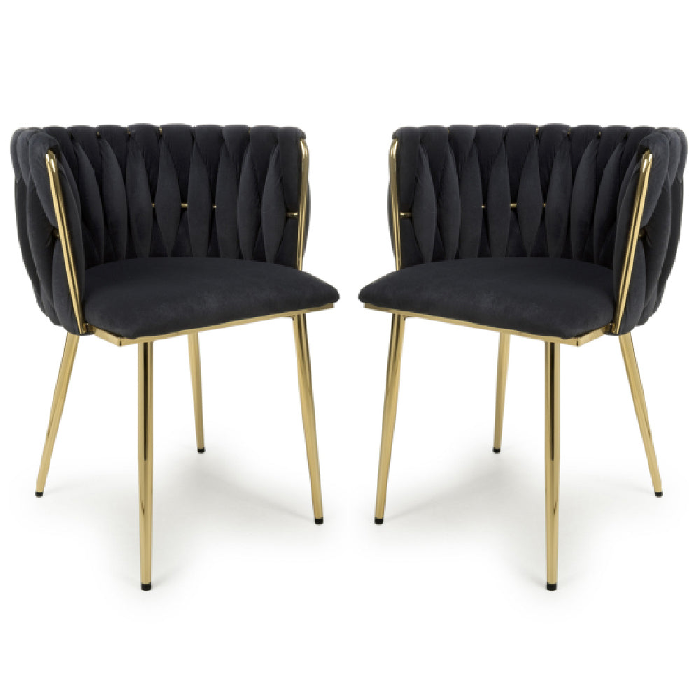 Ontario Black Brushed Velvet Dining Chairs In Pair