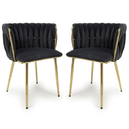 Ontario Black Brushed Velvet Dining Chairs In Pair