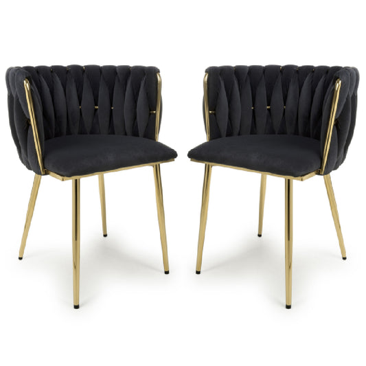 Ontario Black Brushed Velvet Dining Chairs In Pair