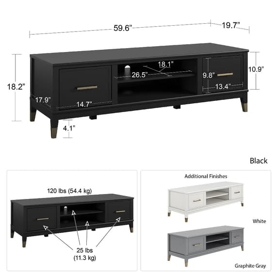 Westerleigh Wooden TV Stand With 2 Doors In Black