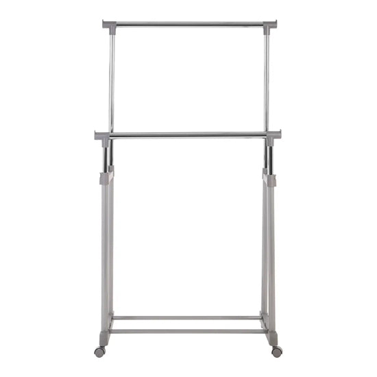 Andria Metal Clothes Hanging Double Rail With Wheels In Chrome