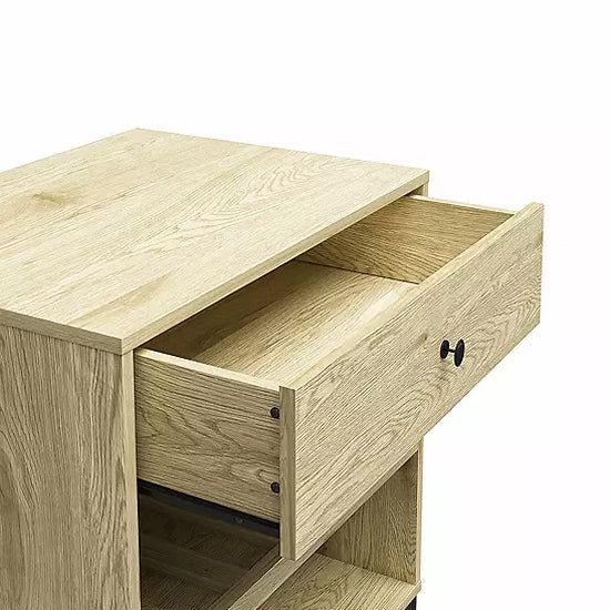 Tamlin Wooden End Table With 1 Drawer In Linseed Oak
