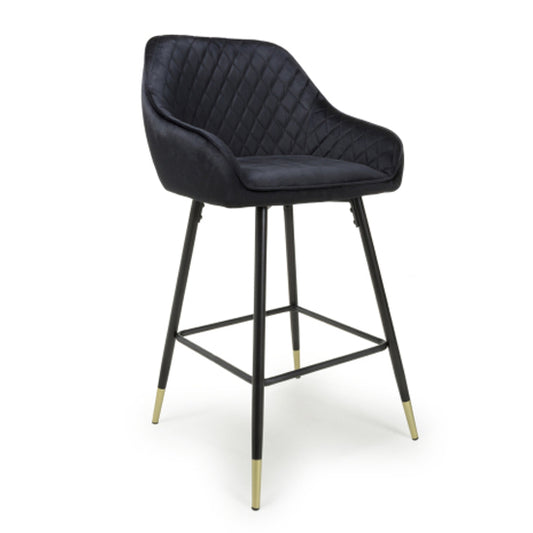 Savanna Black Brushed Velvet Bar Stools In Pair