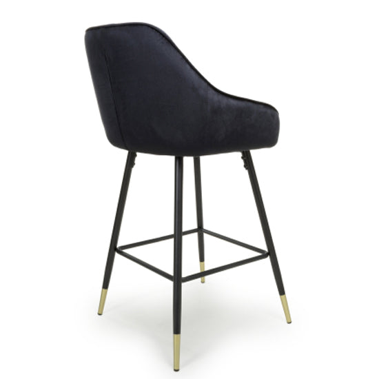 Savanna Black Brushed Velvet Bar Stools In Pair
