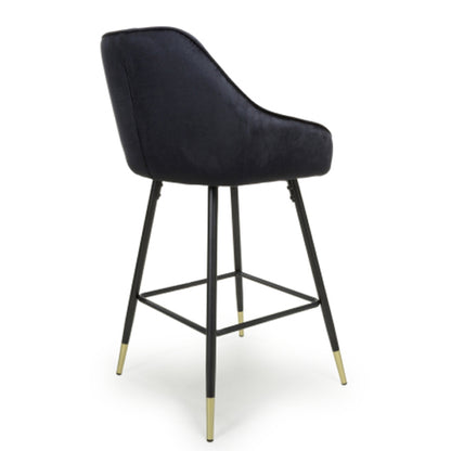Savanna Black Brushed Velvet Bar Stools In Pair