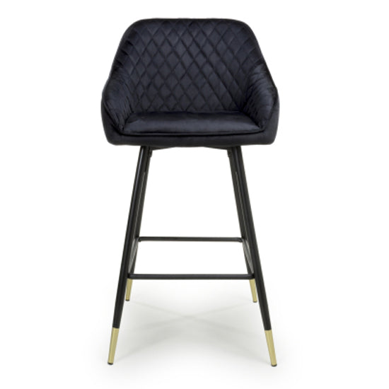 Savanna Black Brushed Velvet Bar Stools In Pair