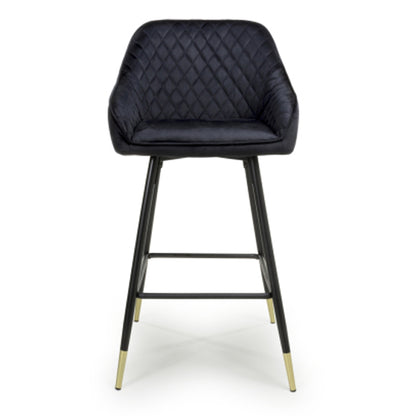 Savanna Black Brushed Velvet Bar Stools In Pair