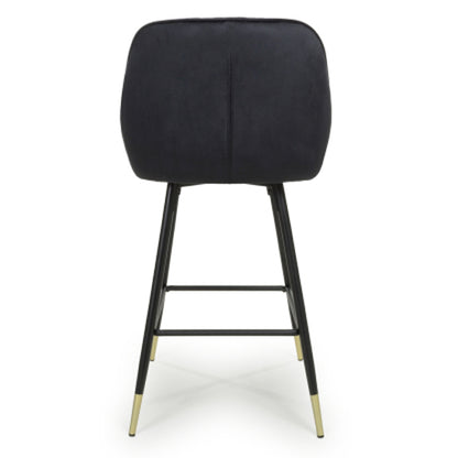 Savanna Black Brushed Velvet Bar Stools In Pair
