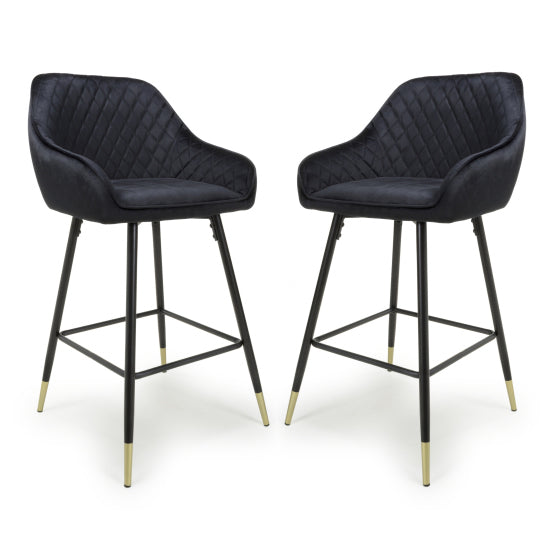 Savanna Black Brushed Velvet Bar Stools In Pair