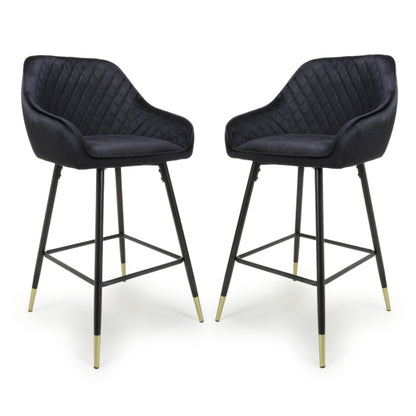 Savanna Black Brushed Velvet Bar Stools In Pair