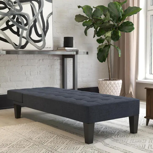 Adalynn Linen Fabric Lounge Chaise Chair In Blue