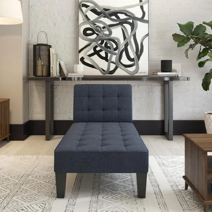 Adalynn Linen Fabric Lounge Chaise Chair In Blue