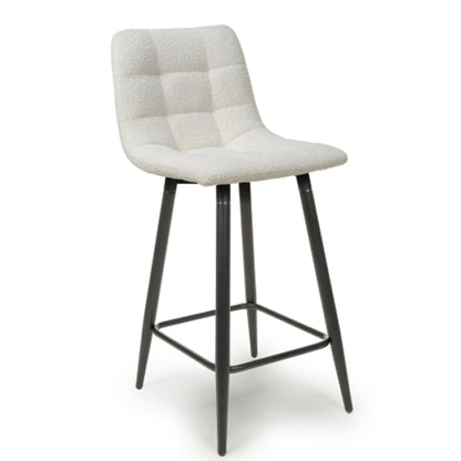 Lichfield Smoke Grey Boucle Fabric Bar Stools In Pair