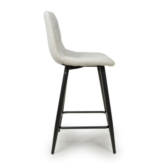 Lichfield Smoke Grey Boucle Fabric Bar Stools In Pair