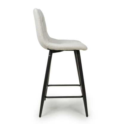 Lichfield Smoke Grey Boucle Fabric Bar Stools In Pair